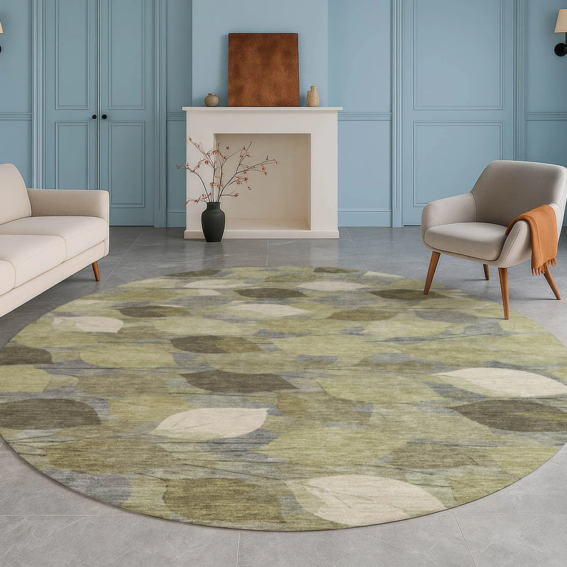 8' Fern Green And Green Round Floral Washable Indoor Outdoor Area Rug Homeroots Outdoor