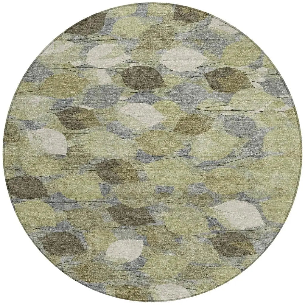 8' Fern Green And Green Round Floral Washable Indoor Outdoor Area Rug Homeroots Outdoor