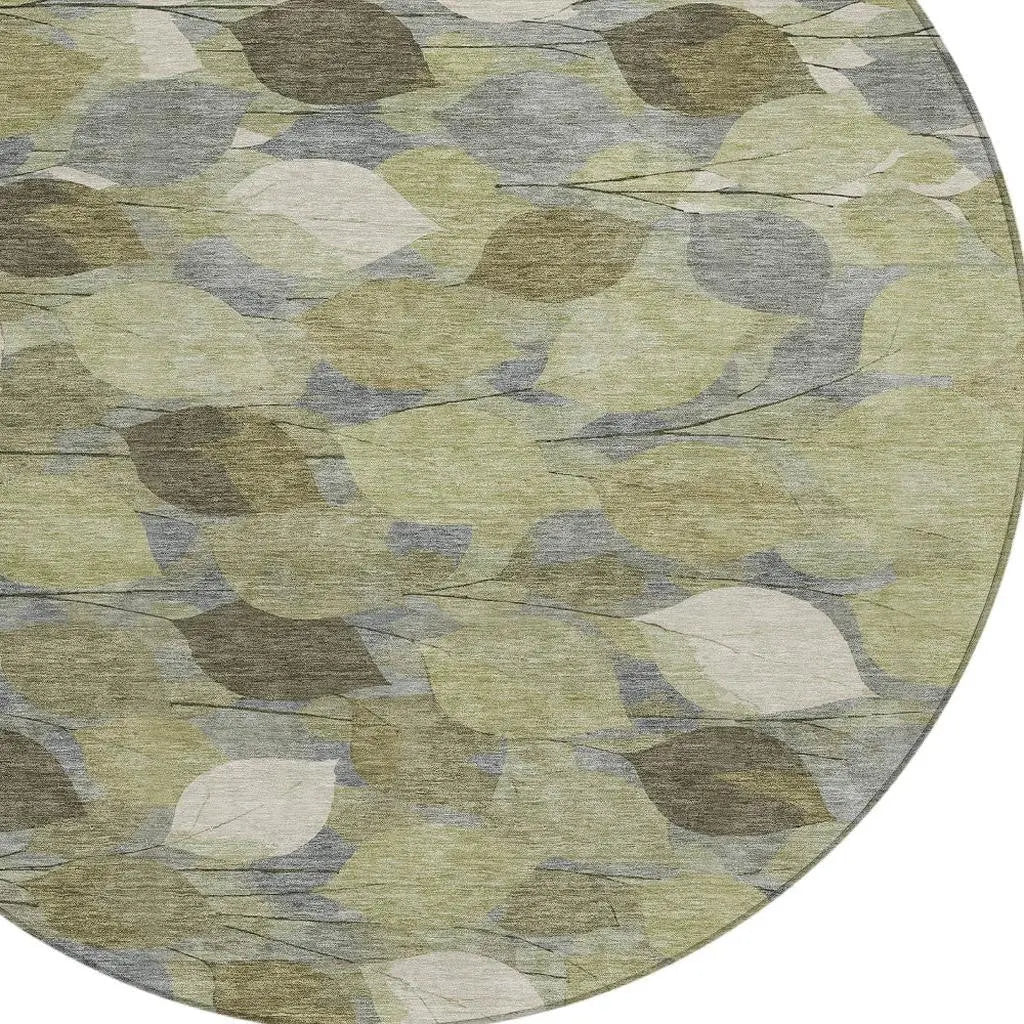 8' Fern Green And Green Round Floral Washable Indoor Outdoor Area Rug Homeroots Outdoor