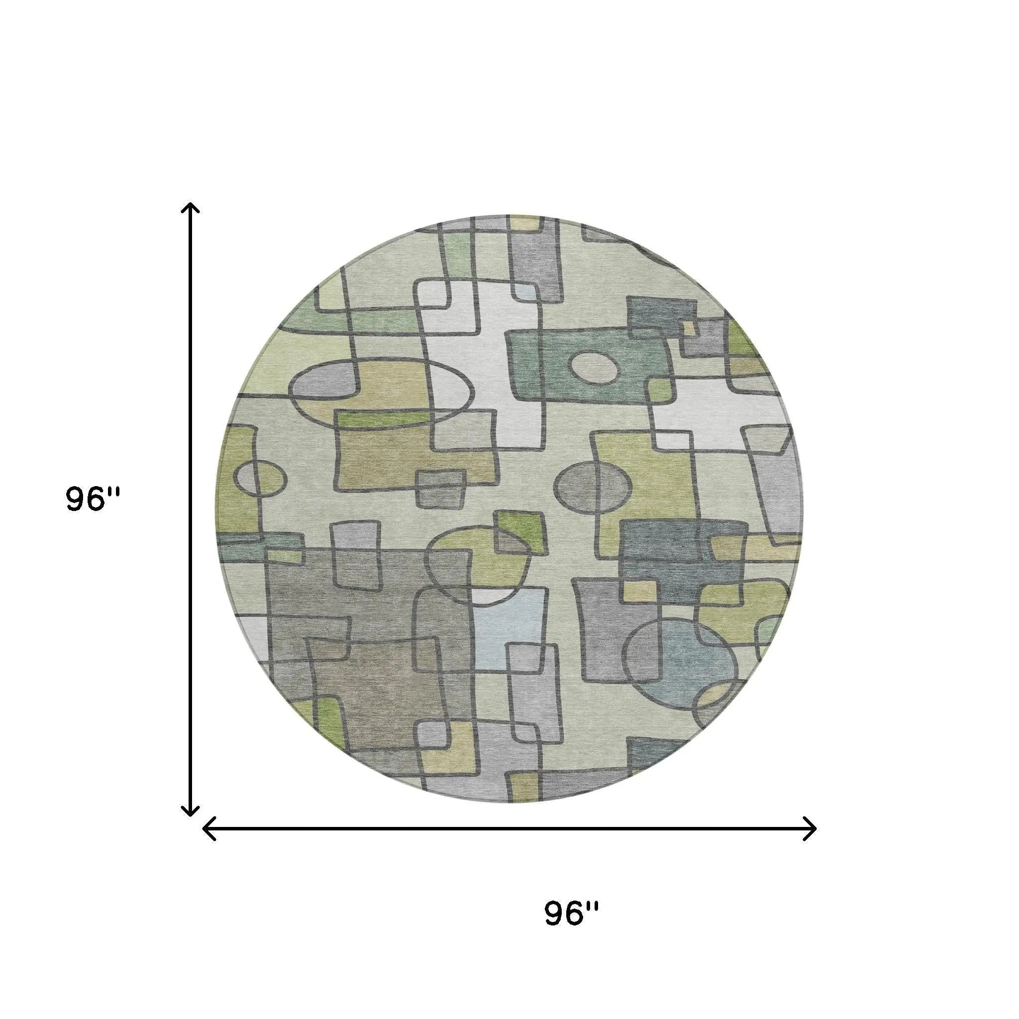8' Fern Green And Green Round Geometric Washable Indoor Outdoor Area Rug Homeroots Outdoor