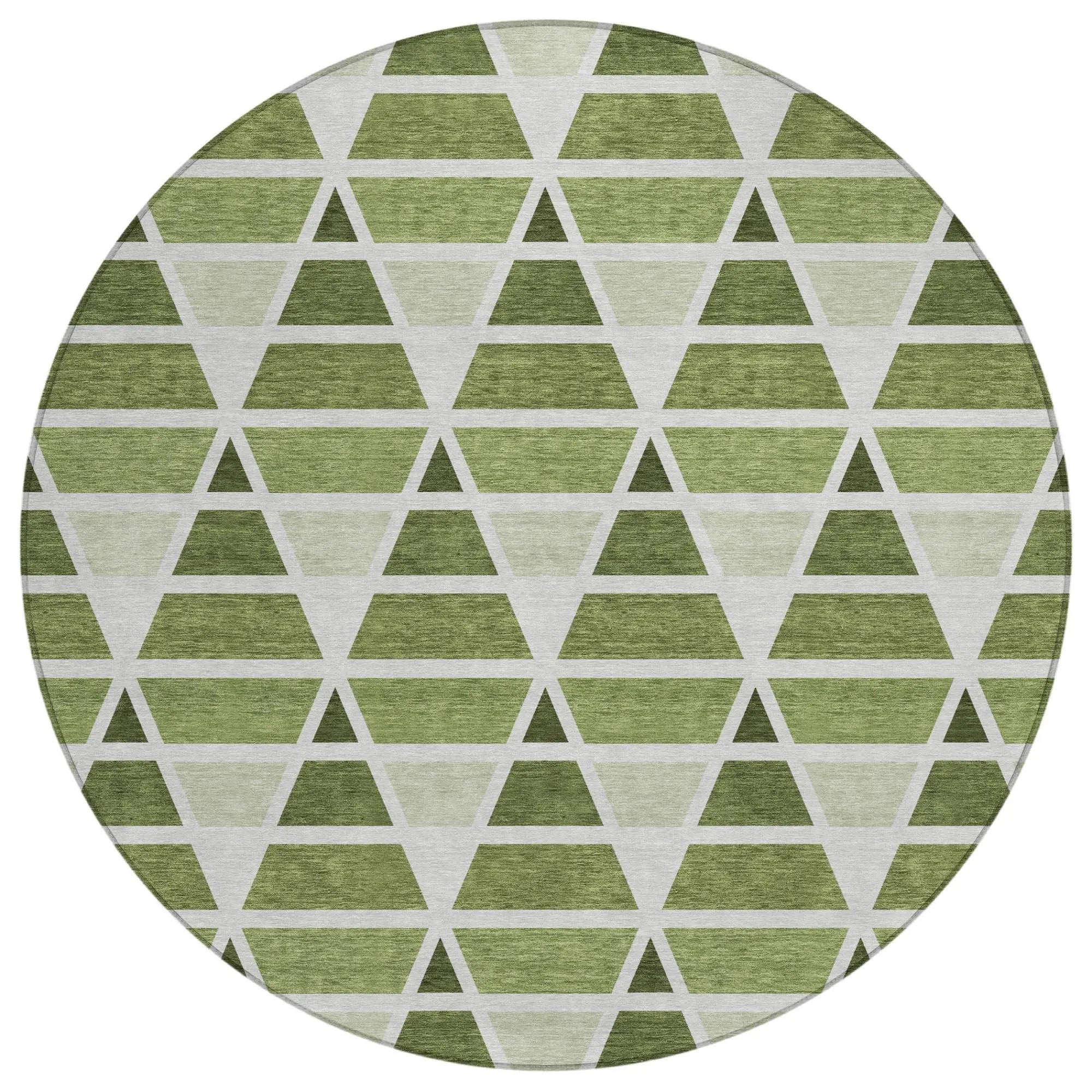 8' Fern Green And Green Round Geometric Washable Indoor Outdoor Area Rug Homeroots Outdoor