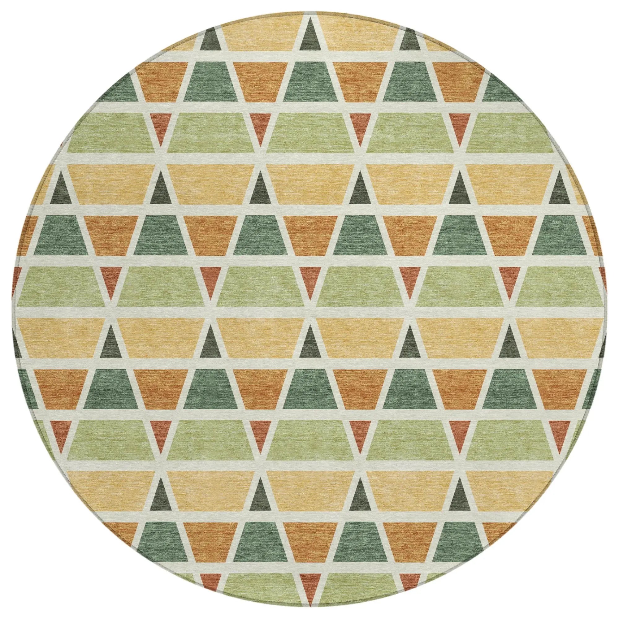 8' Fern Green And Green Round Geometric Washable Indoor Outdoor Area Rug Homeroots Outdoor