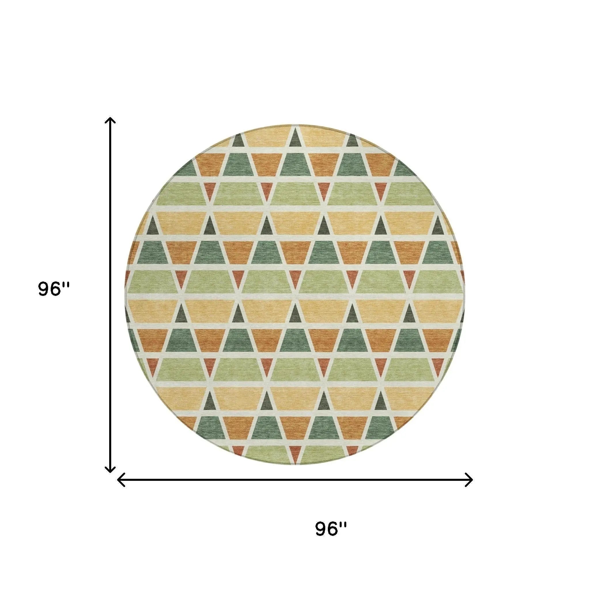 8' Fern Green And Green Round Geometric Washable Indoor Outdoor Area Rug Homeroots Outdoor