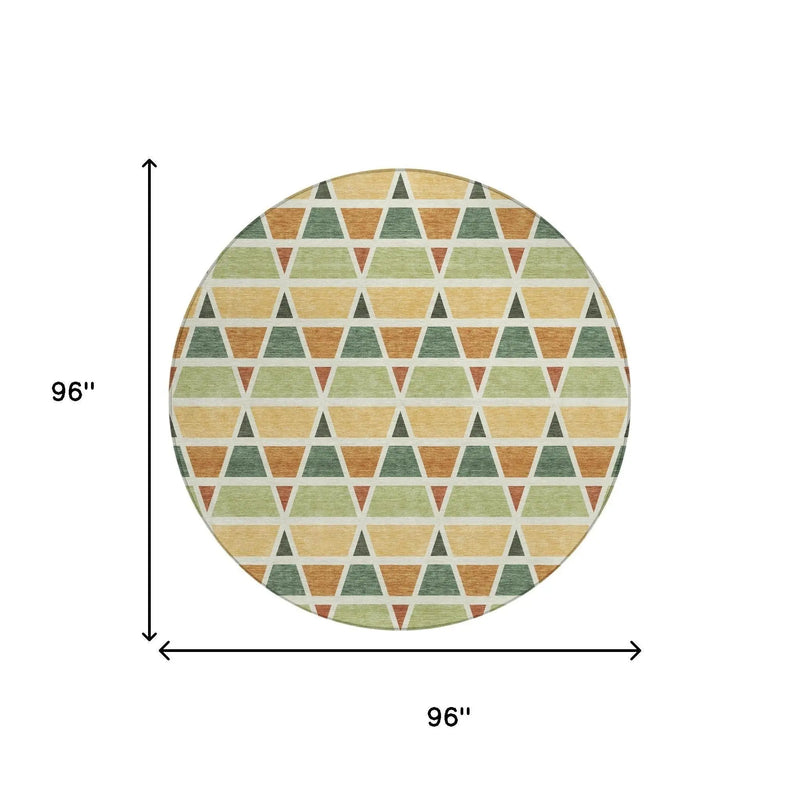 8' Fern Green And Green Round Geometric Washable Indoor Outdoor Area Rug Homeroots Outdoor