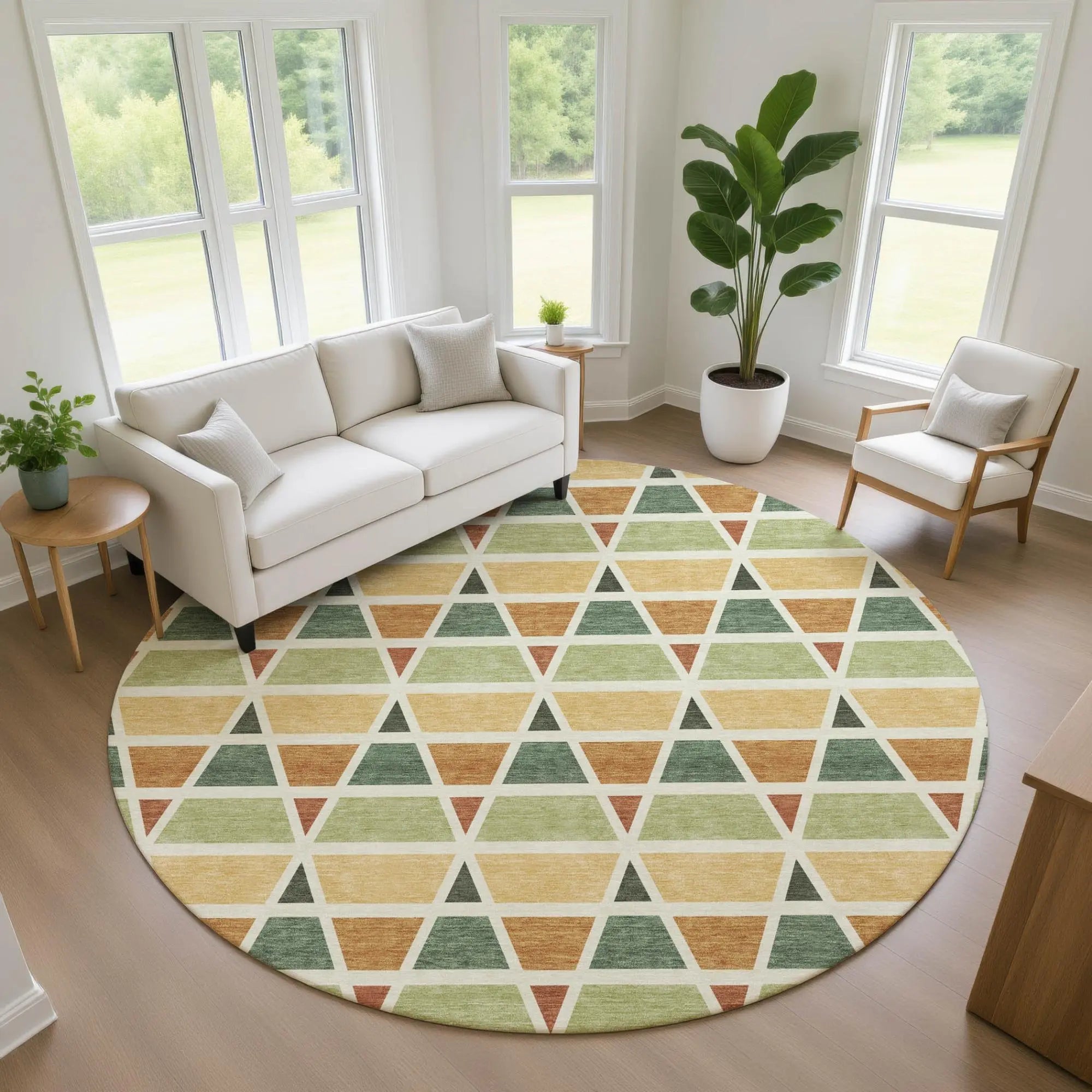 8' Fern Green And Green Round Geometric Washable Indoor Outdoor Area Rug Homeroots Outdoor