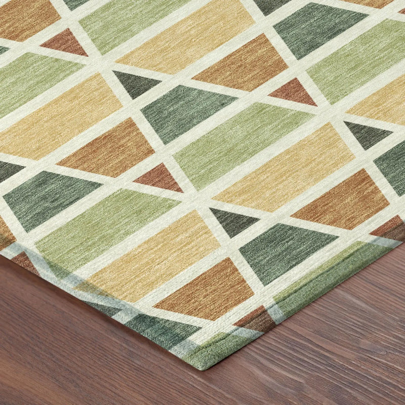 8' Fern Green And Green Round Geometric Washable Indoor Outdoor Area Rug Homeroots Outdoor