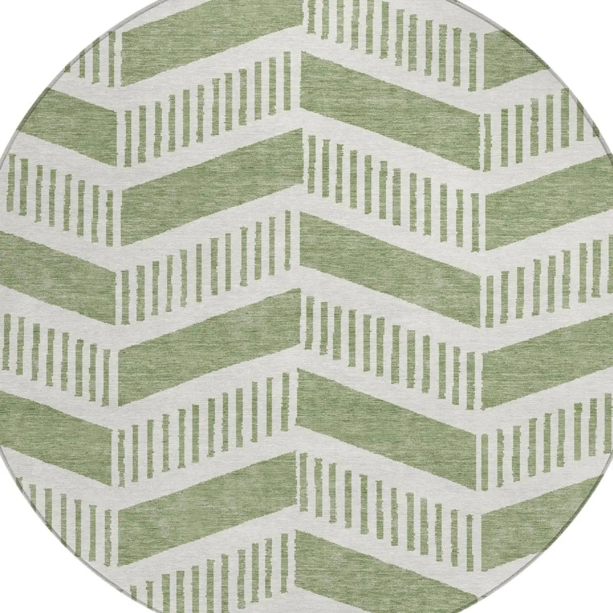 8' Fern Green And Green Round Geometric Washable Indoor Outdoor Area Rug Homeroots Outdoor