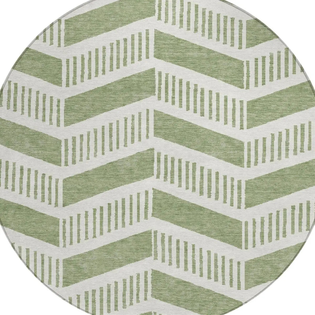 8' Fern Green And Green Round Geometric Washable Indoor Outdoor Area Rug Homeroots Outdoor