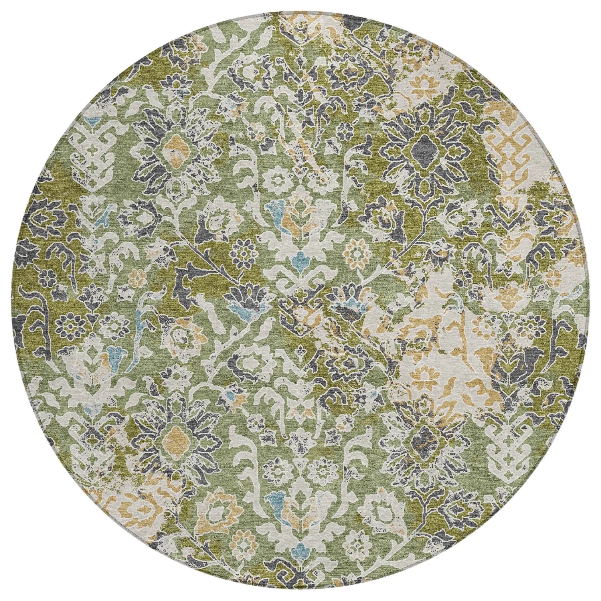 8' Fern Green And Ivory Round Geometric Washable Indoor Outdoor Area Rug Homeroots Outdoor