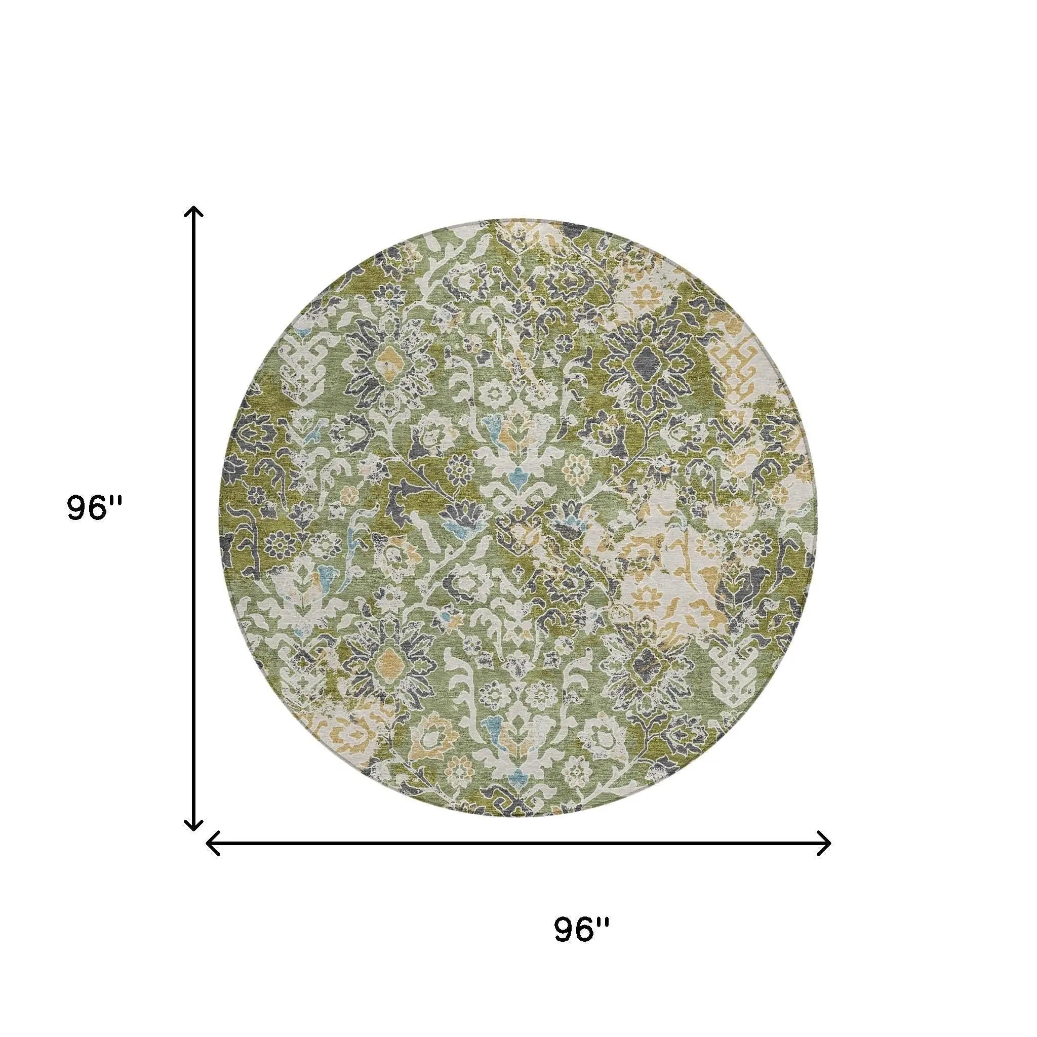 8' Fern Green And Ivory Round Geometric Washable Indoor Outdoor Area Rug Homeroots Outdoor