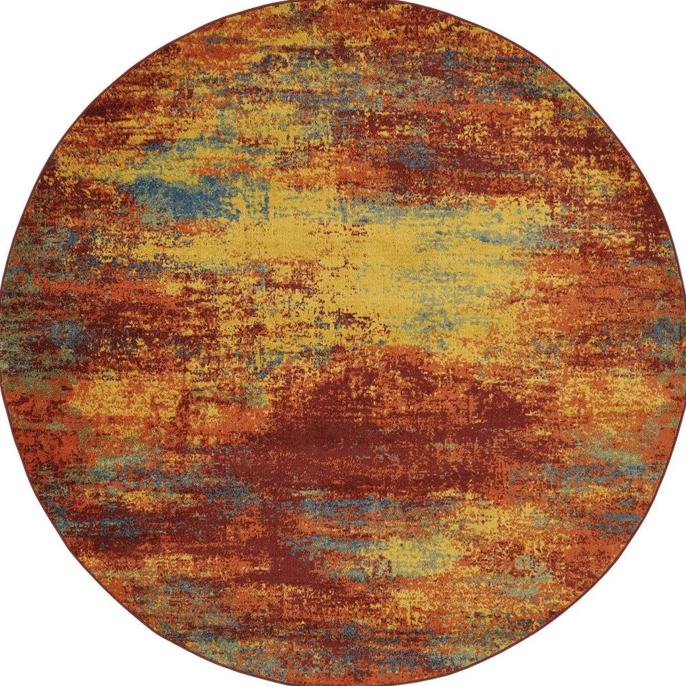 8' Flame Round Abstract Indoor Outdoor Area Rug Homeroots Outdoor