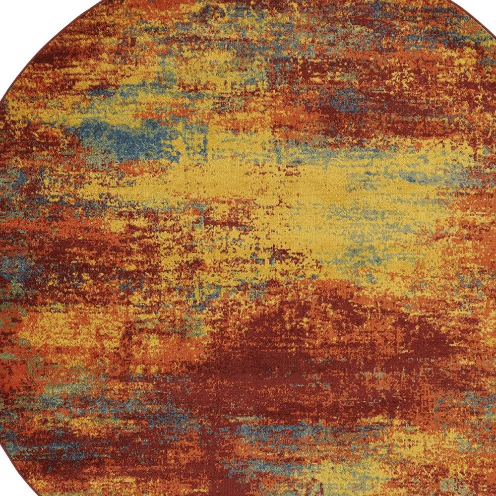 8' Flame Round Abstract Indoor Outdoor Area Rug Homeroots Outdoor