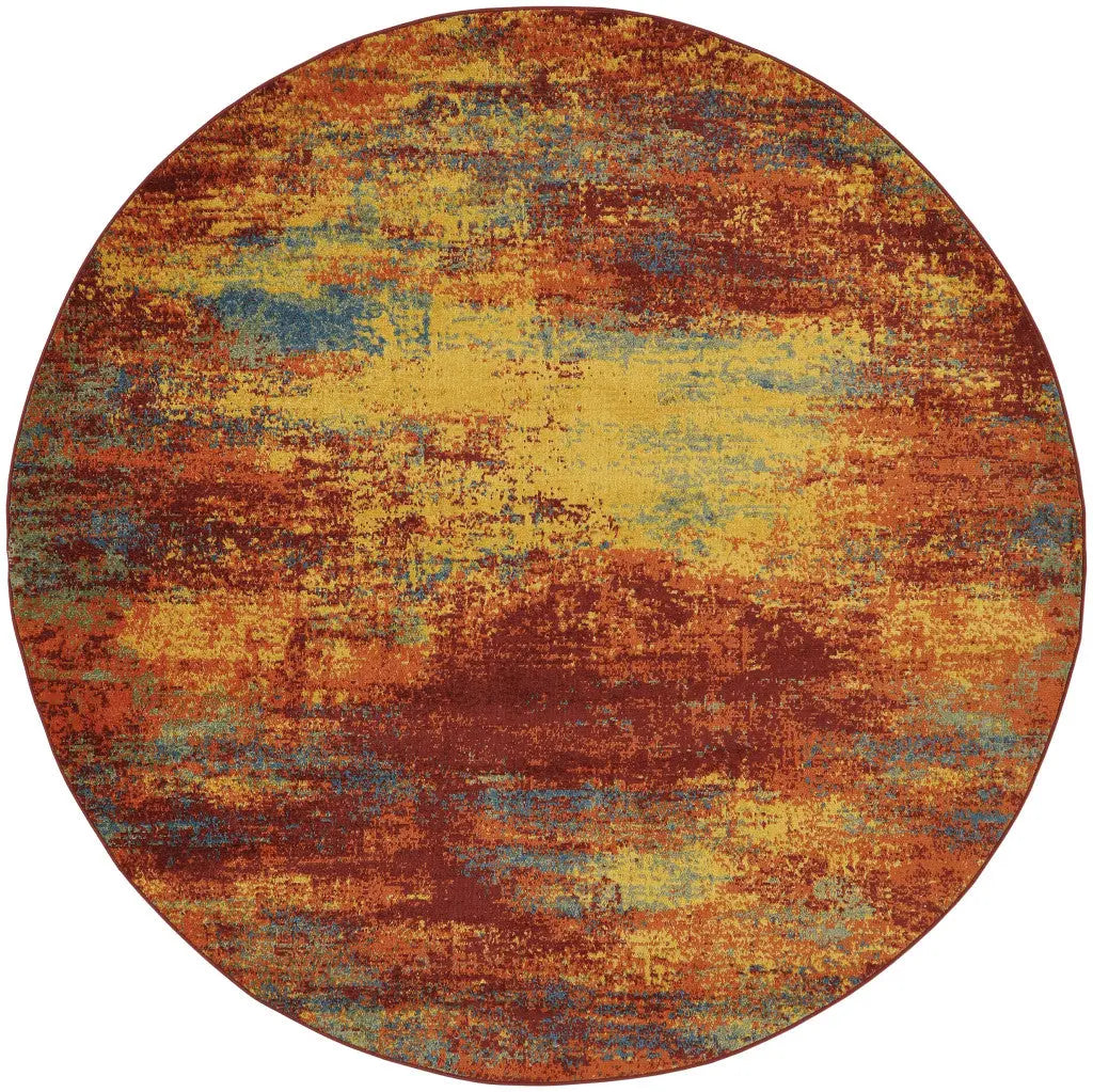 8' Flame Round Abstract Indoor Outdoor Area Rug Homeroots Outdoor