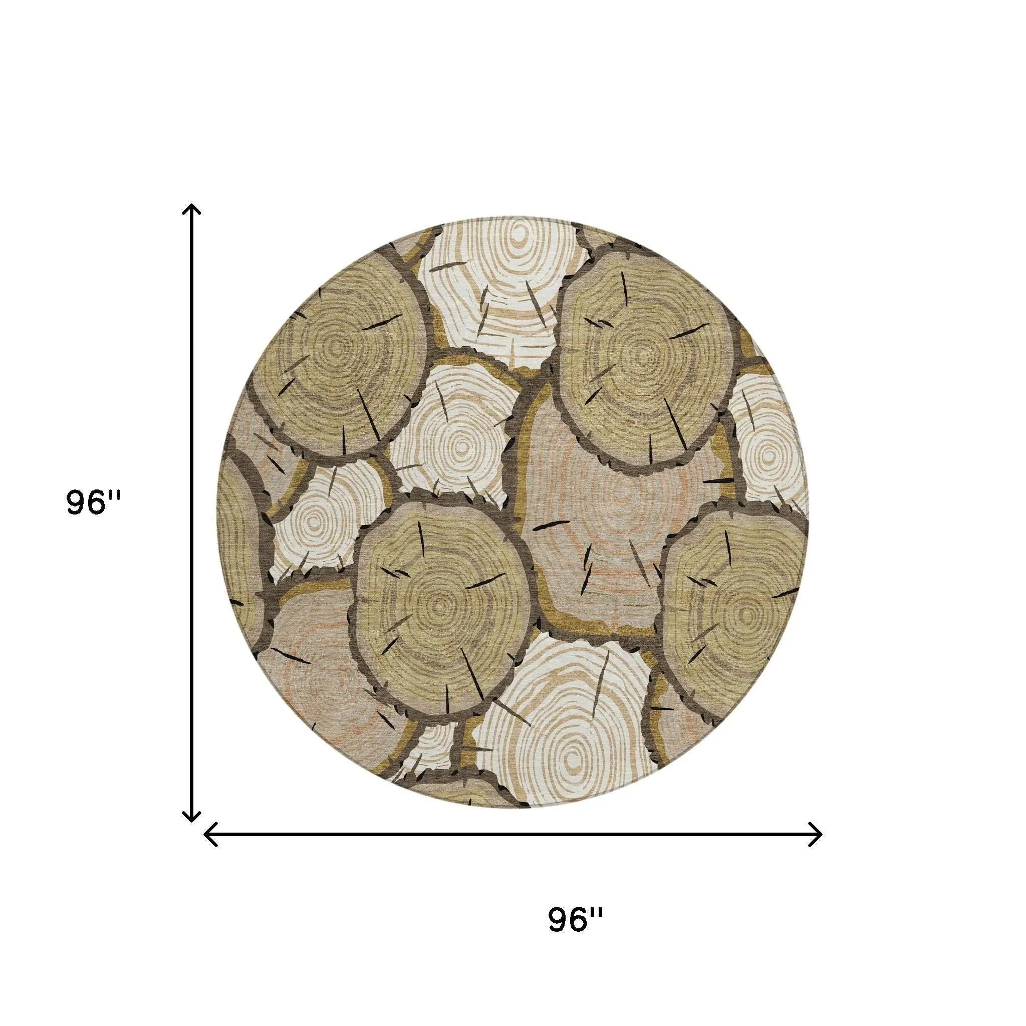 8' Gold And Beige Round Faux Bois Washable Indoor Outdoor Area Rug Homeroots Outdoor
