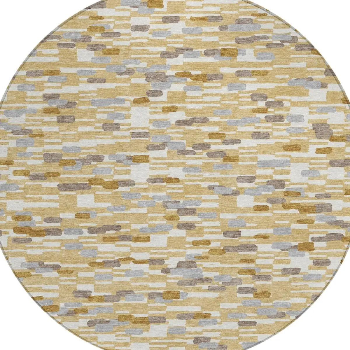 8' Gold And Beige Round Geometric Washable Indoor Outdoor Area Rug Homeroots Outdoor