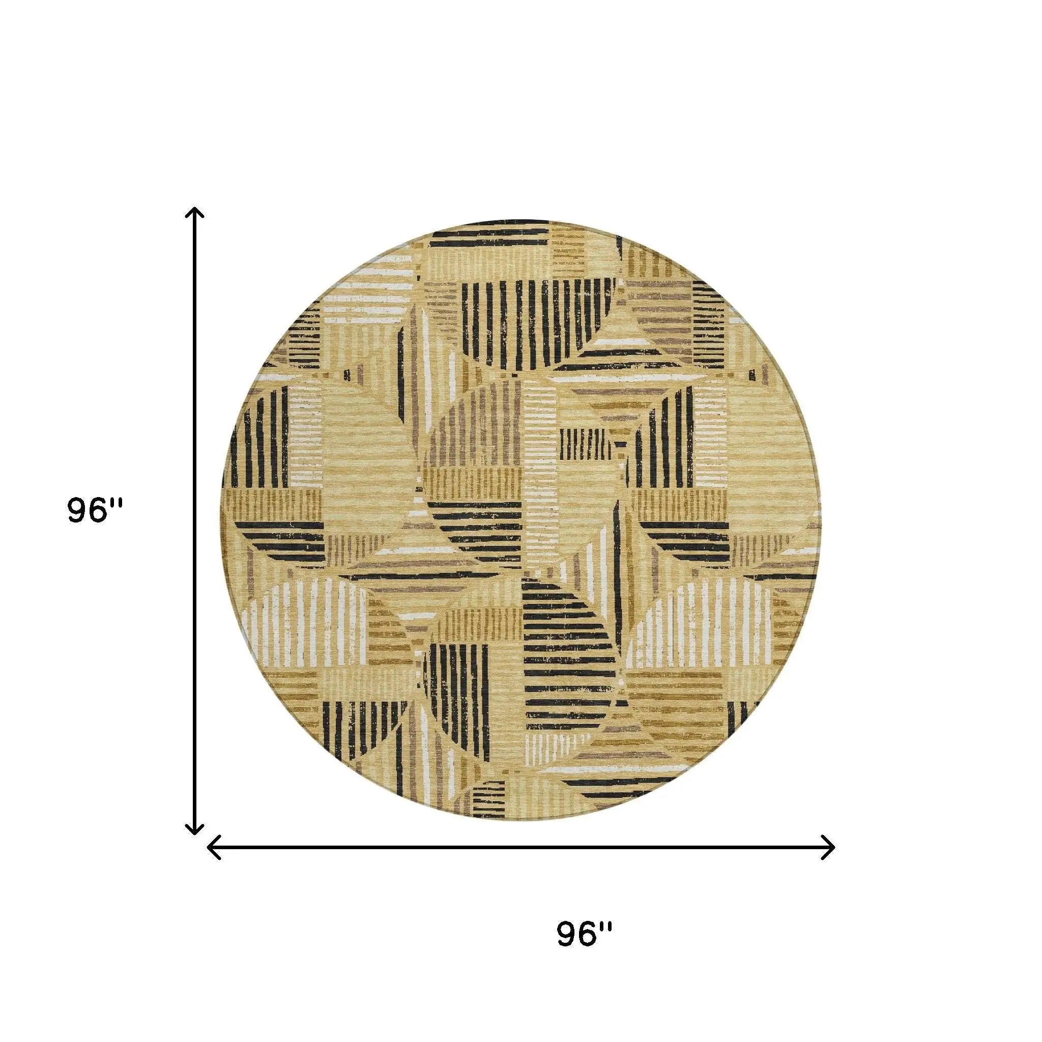8' Gold And Blue Round Geometric Washable Indoor Outdoor Area Rug Homeroots Outdoor