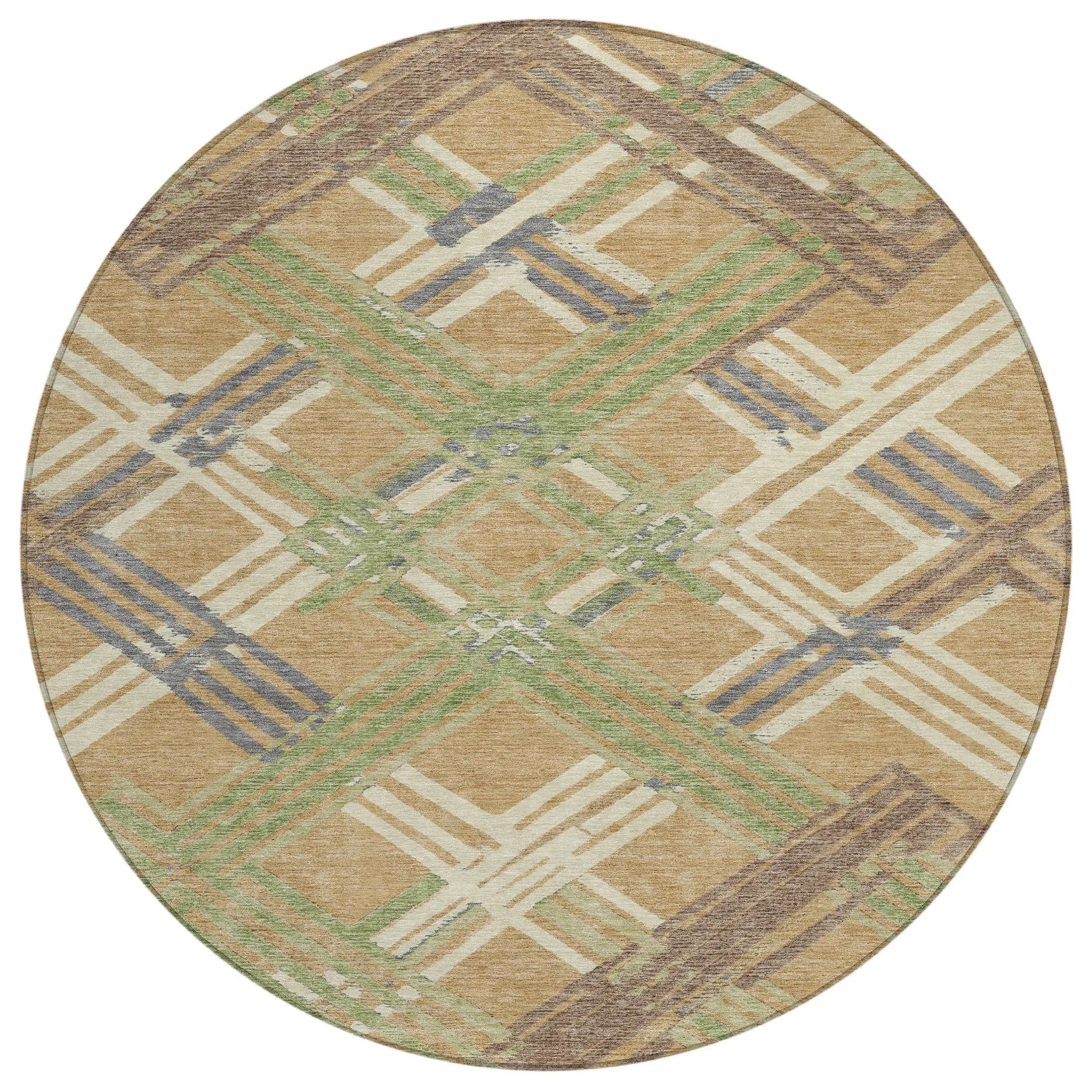 8' Gold And Brown Round Geometric Washable Indoor Outdoor Area Rug Homeroots Outdoor