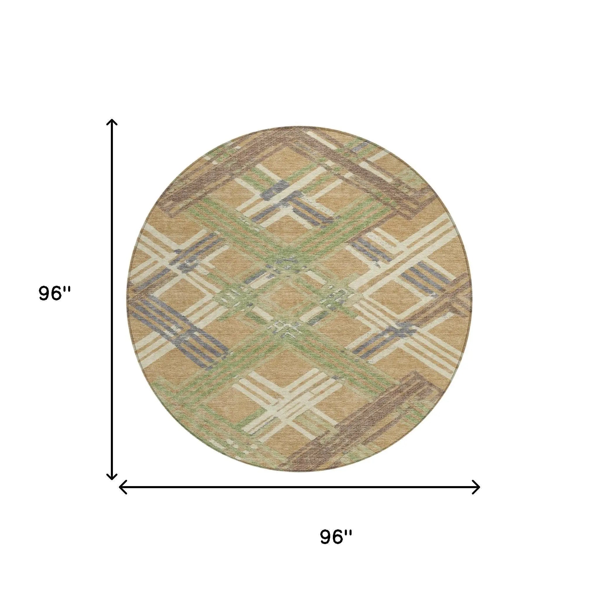 8' Gold And Brown Round Geometric Washable Indoor Outdoor Area Rug Homeroots Outdoor