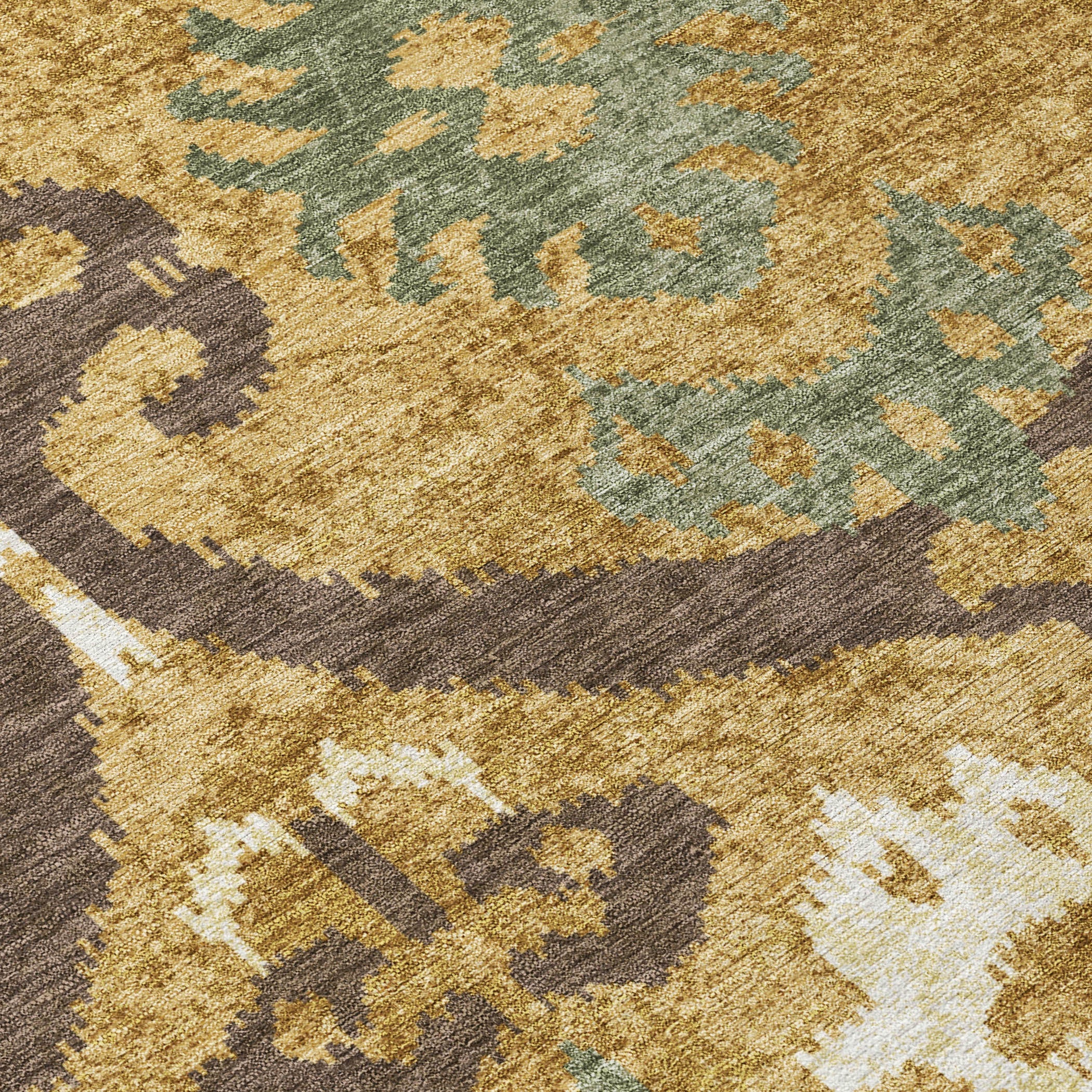 8' Gold And Brown Round Ikat Washable Indoor Outdoor Area Rug Homeroots Outdoor