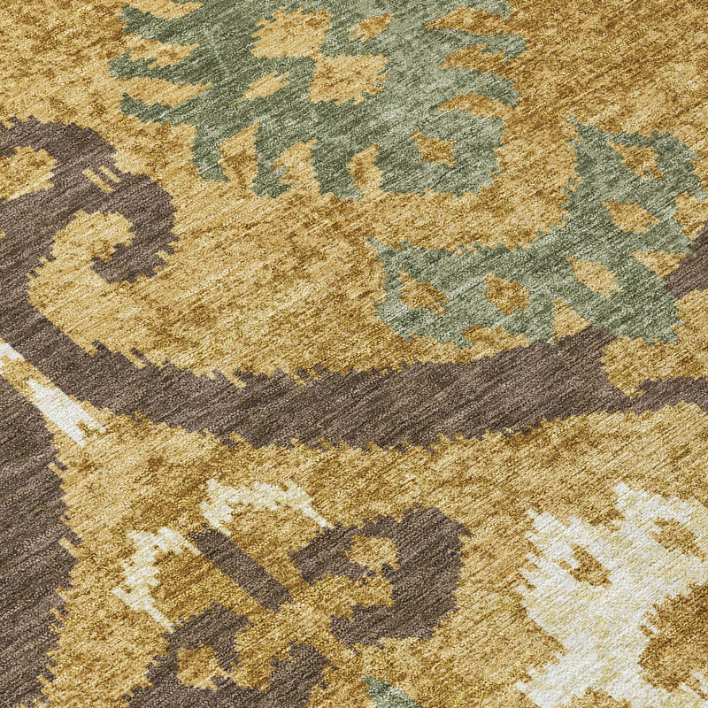 8' Gold And Brown Round Ikat Washable Indoor Outdoor Area Rug Homeroots Outdoor