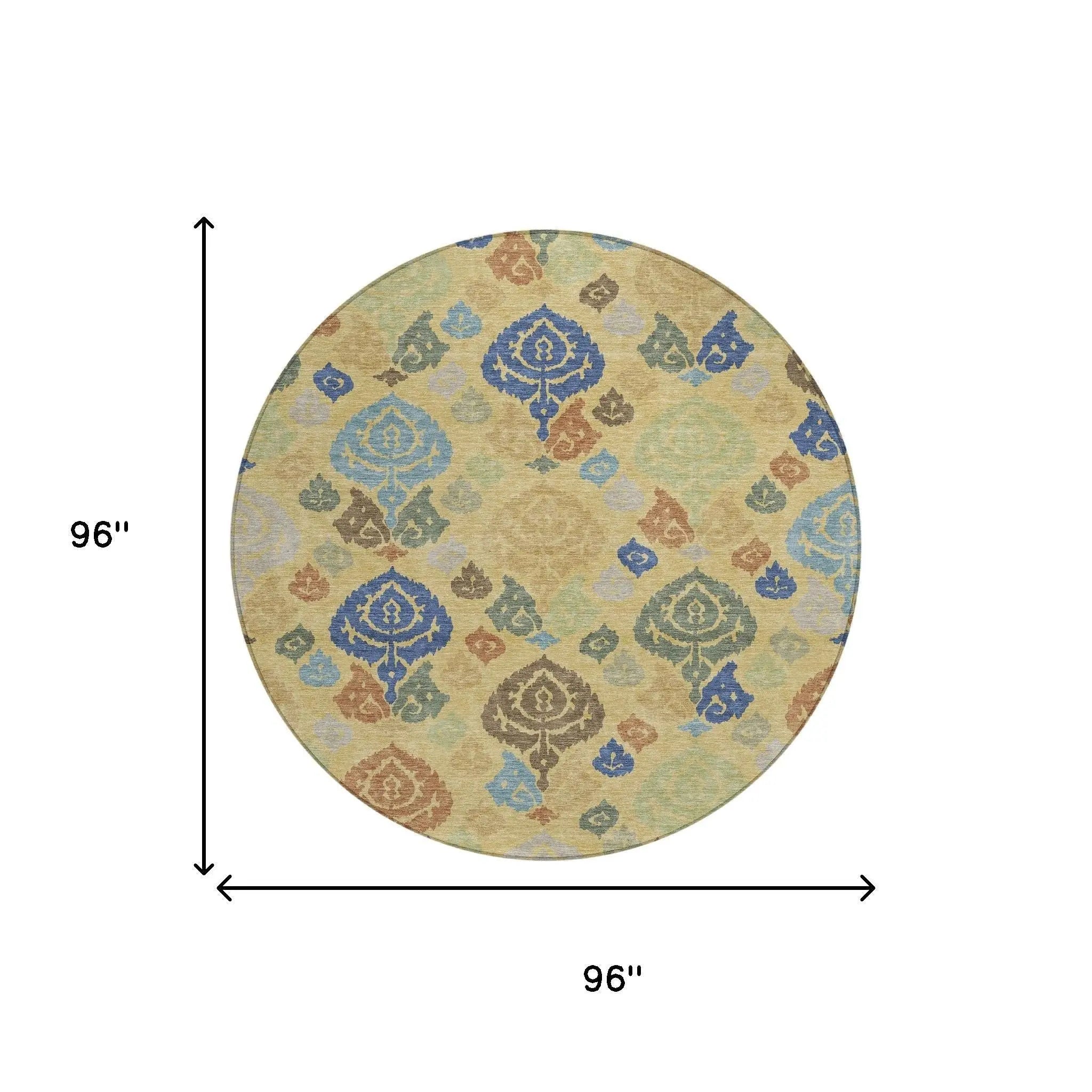 8' Gold And Chocolate Round Damask Washable Indoor Outdoor Area Rug Homeroots Outdoor