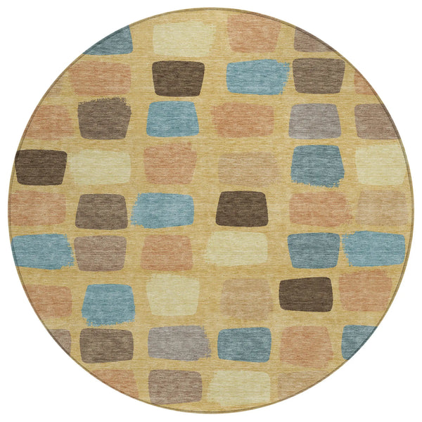 8' Gold And Copper Round Geometric Washable Indoor Outdoor Area Rug Homeroots Outdoor
