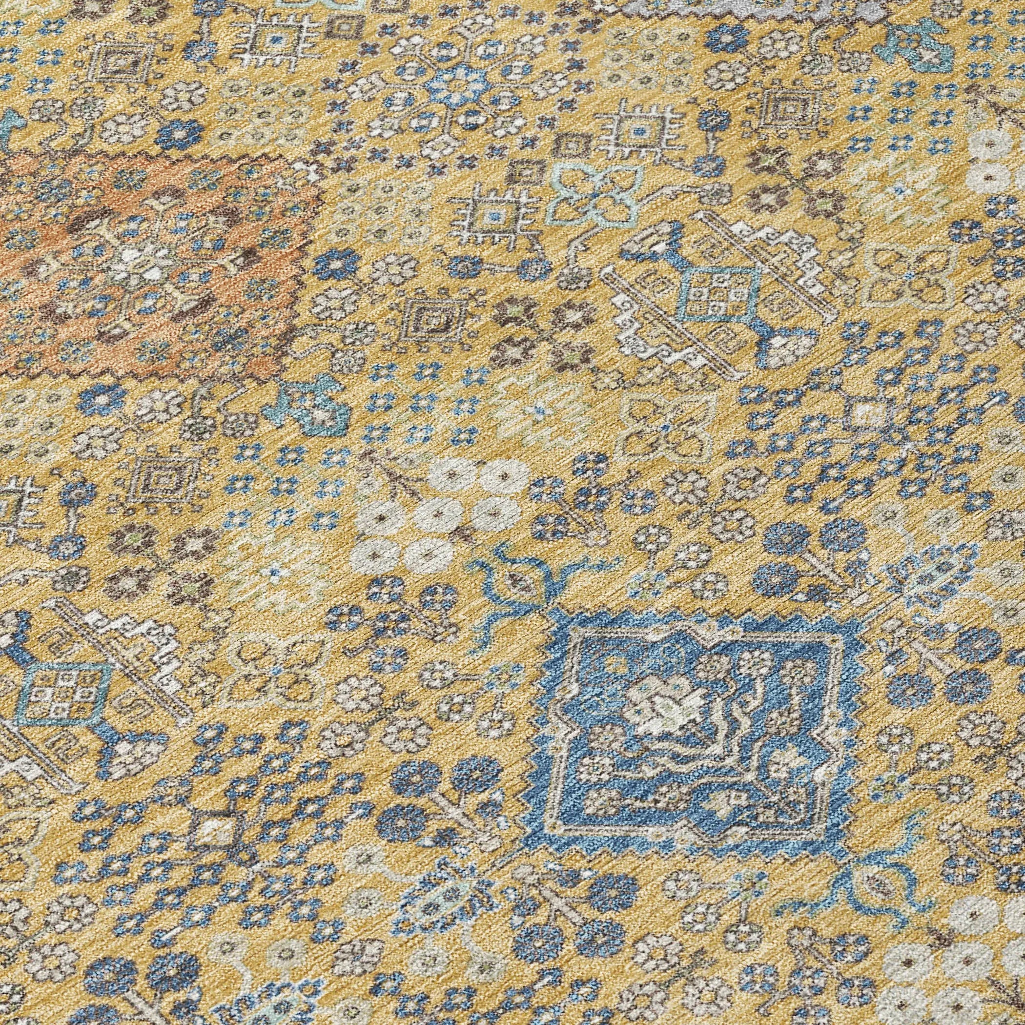 8' Gold And Copper Round Oriental Washable Indoor Outdoor Area Rug Homeroots Outdoor