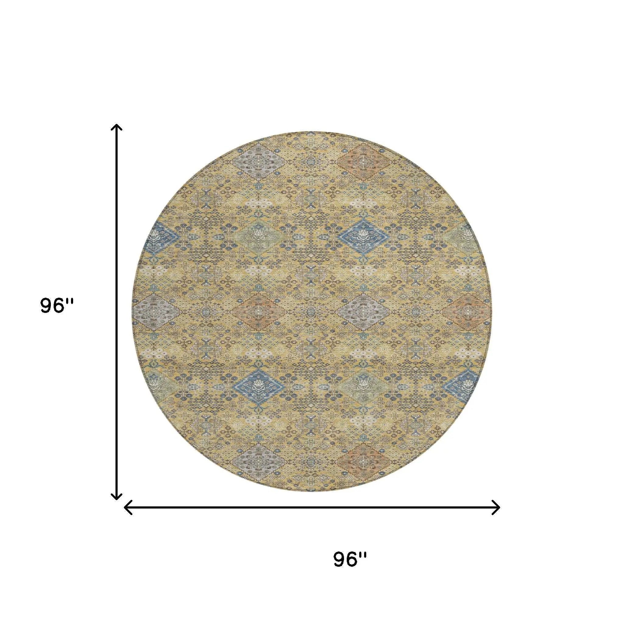 8' Gold And Copper Round Oriental Washable Indoor Outdoor Area Rug Homeroots Outdoor