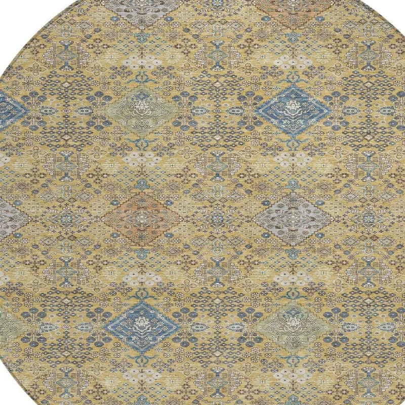 8' Gold And Copper Round Oriental Washable Indoor Outdoor Area Rug Homeroots Outdoor