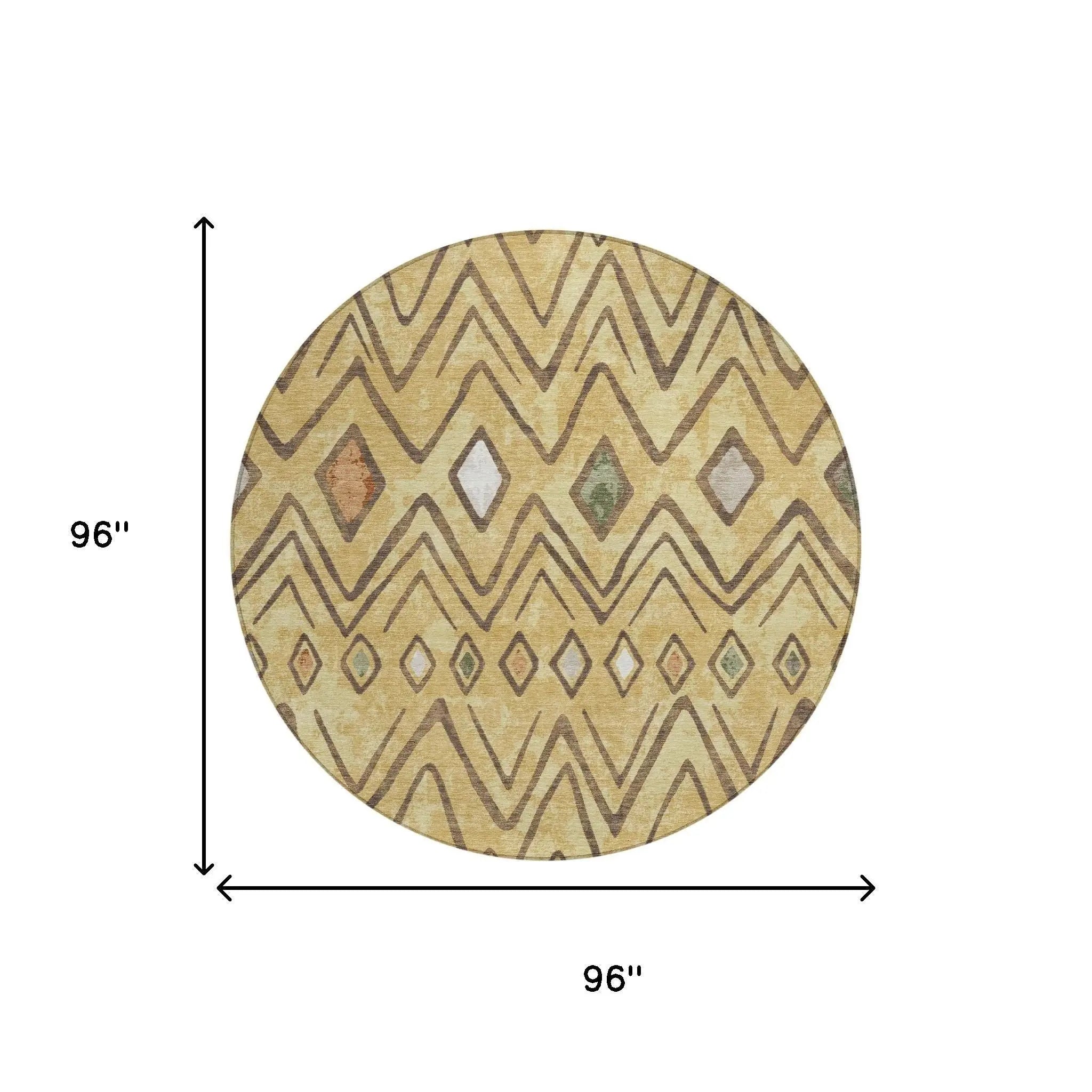 8' Gold And Green Round Geometric Washable Indoor Outdoor Area Rug Homeroots Outdoor