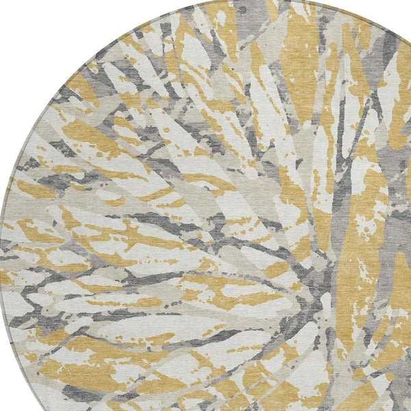 8' Gold And Ivory Round Abstract Washable Indoor Outdoor Area Rug Homeroots Outdoor