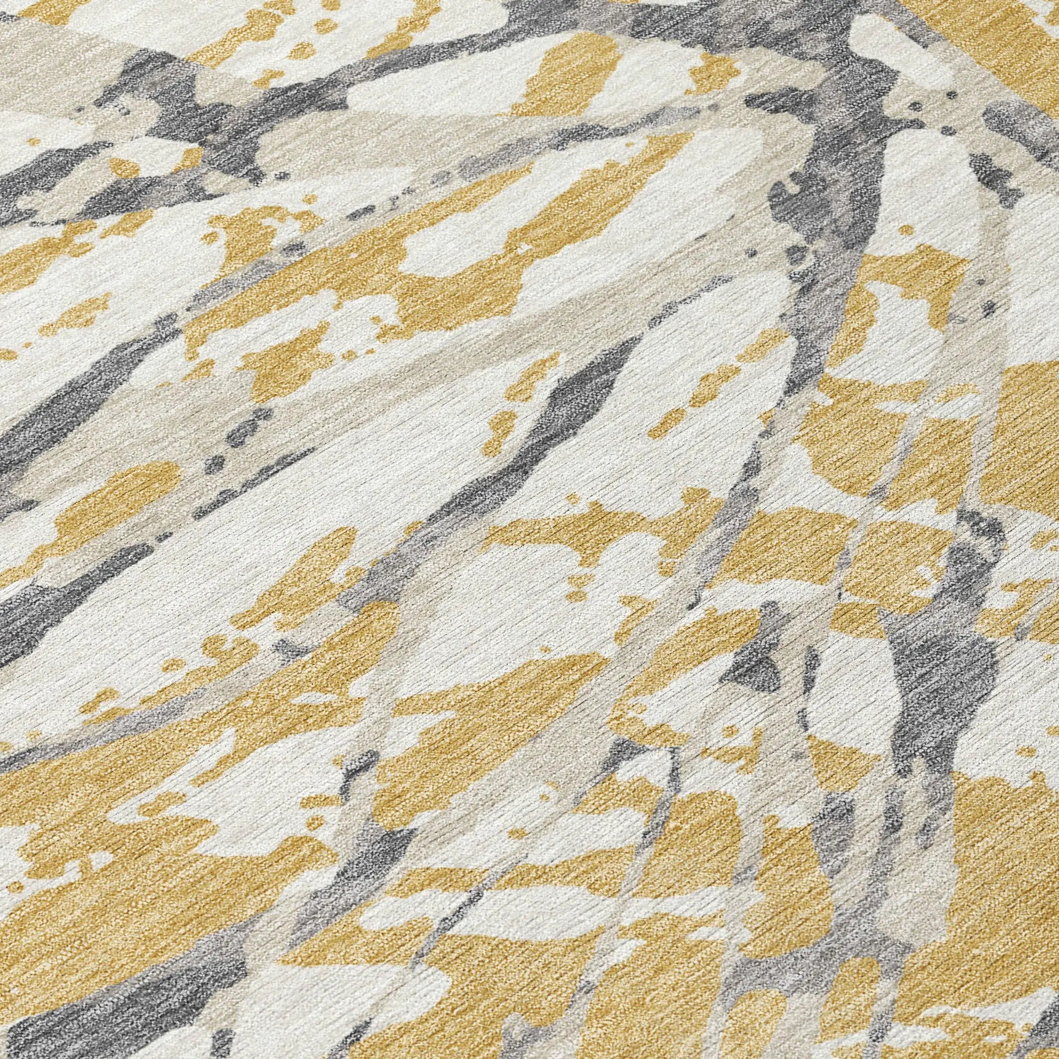 8' Gold And Ivory Round Abstract Washable Indoor Outdoor Area Rug Homeroots Outdoor