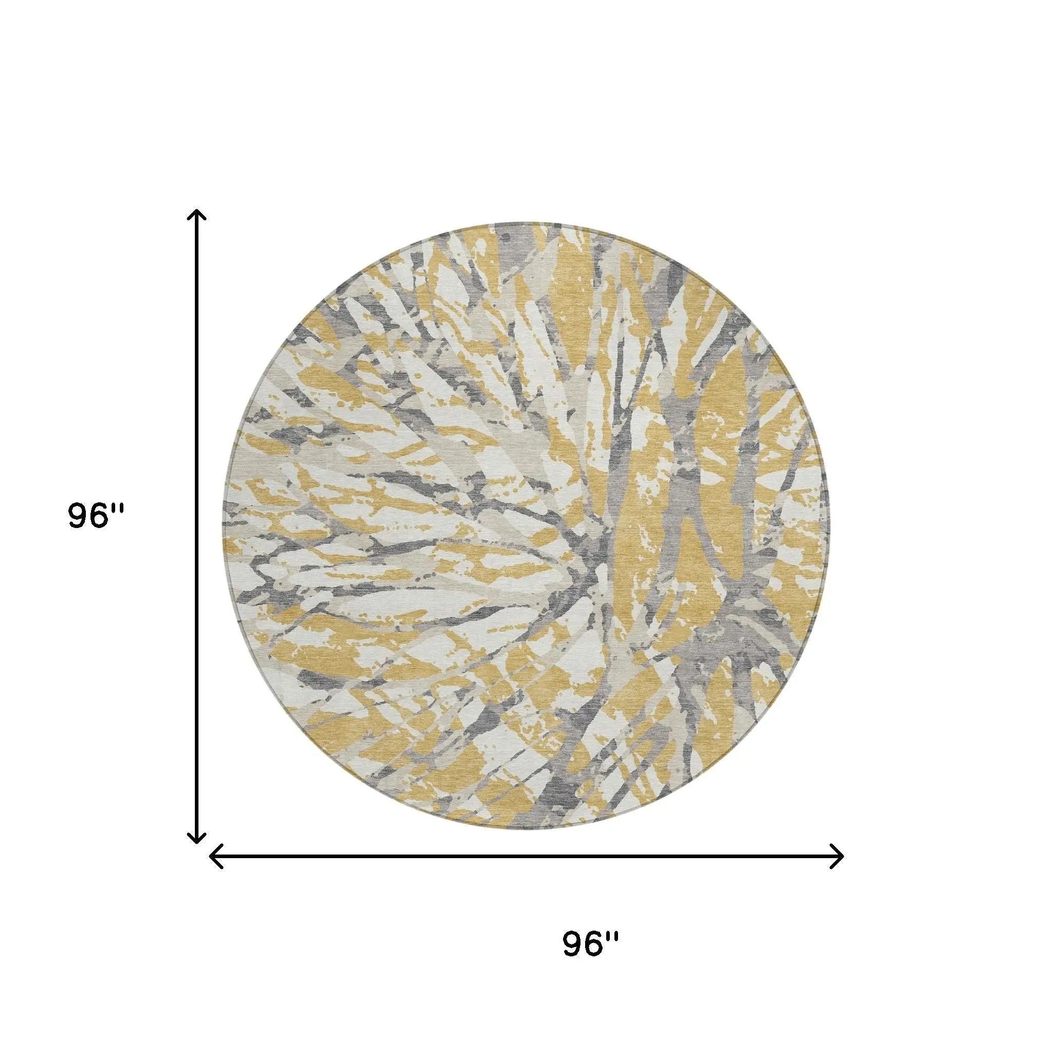8' Gold And Ivory Round Abstract Washable Indoor Outdoor Area Rug Homeroots Outdoor