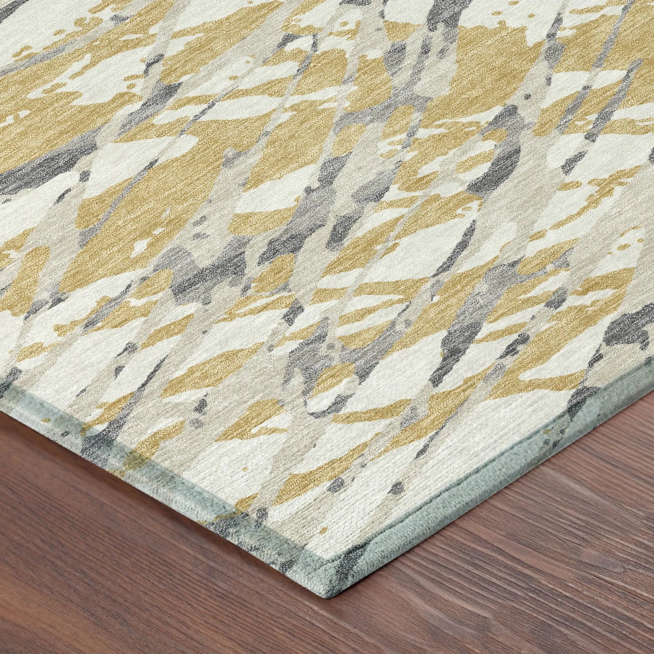 8' Gold And Ivory Round Abstract Washable Indoor Outdoor Area Rug Homeroots Outdoor