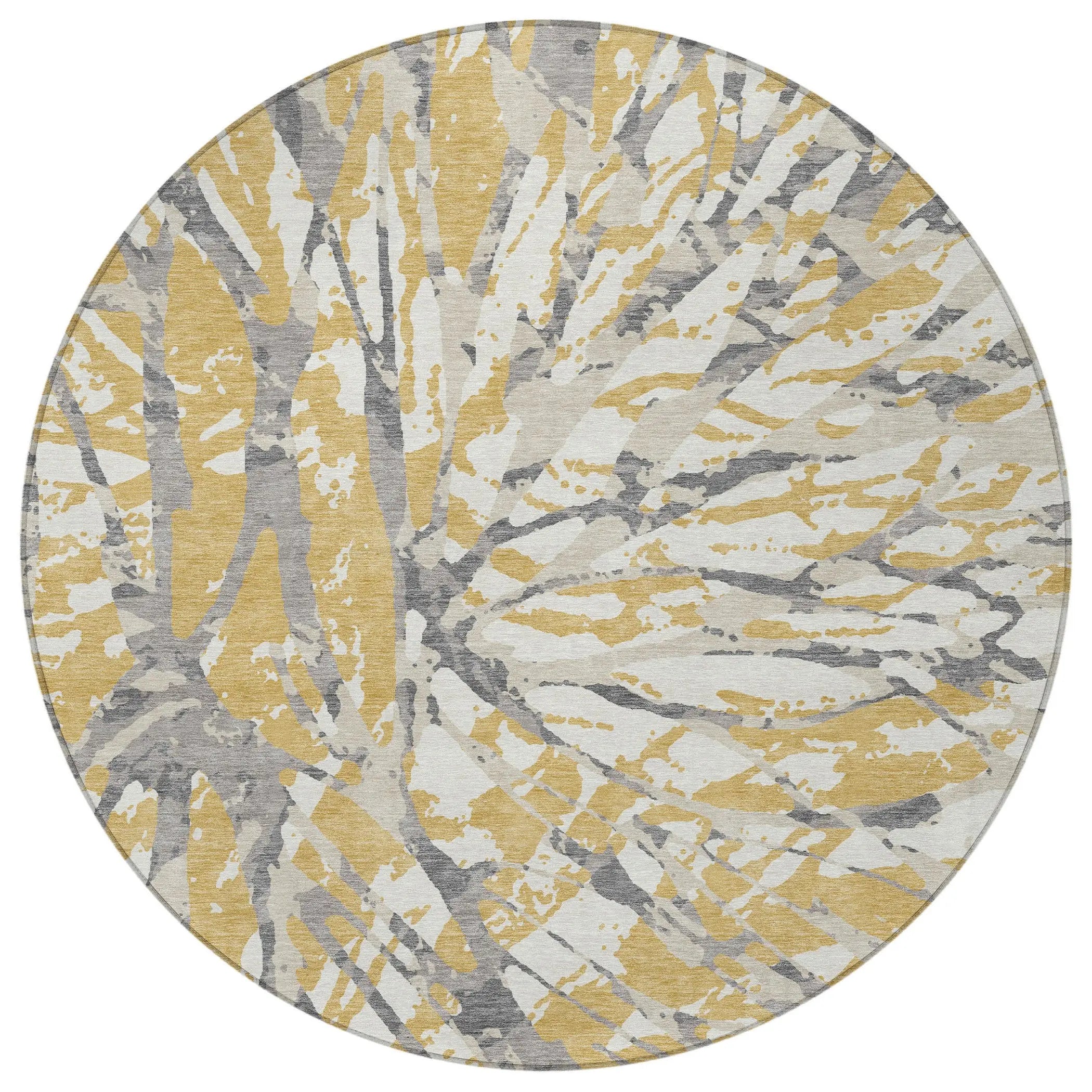 8' Gold And Ivory Round Abstract Washable Indoor Outdoor Area Rug Homeroots Outdoor