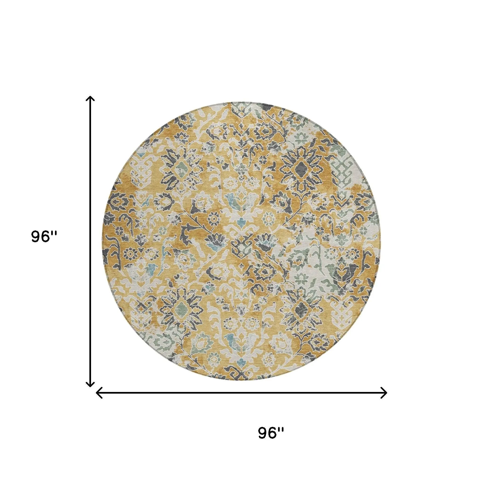 8' Gold And Ivory Round Geometric Washable Indoor Outdoor Area Rug Homeroots Outdoor