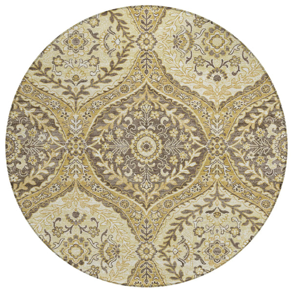 8' Gold And Khaki Round Ogee Washable Indoor Outdoor Area Rug Homeroots Outdoor