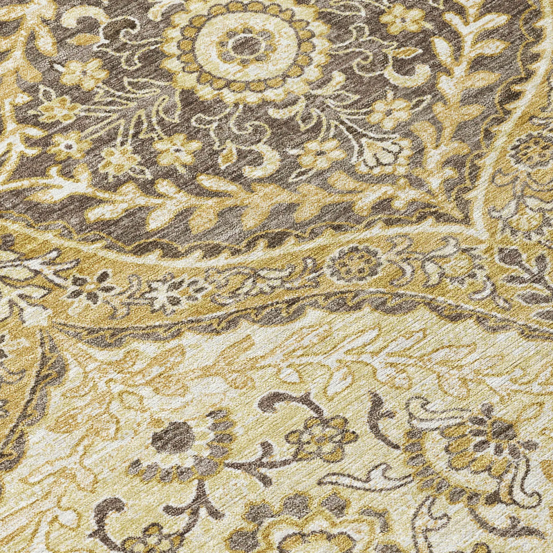 8' Gold And Khaki Round Ogee Washable Indoor Outdoor Area Rug Homeroots Outdoor