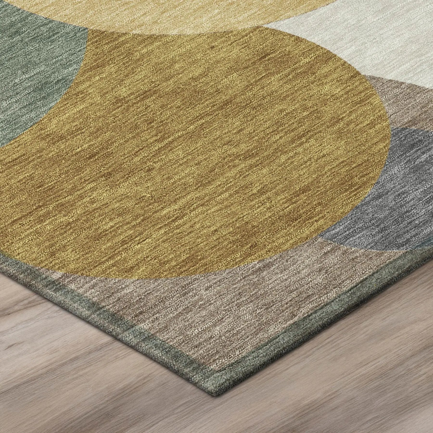 8' Gold And Walnut Round Geometric Washable Indoor Outdoor Area Rug Homeroots Outdoor