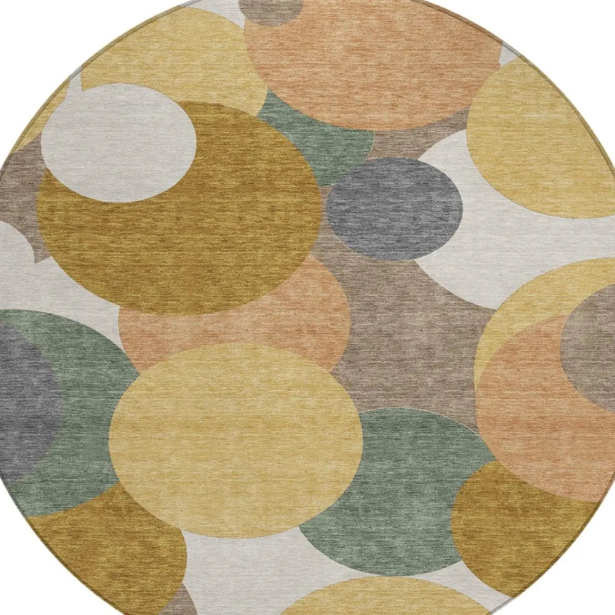 8' Gold And Walnut Round Geometric Washable Indoor Outdoor Area Rug Homeroots Outdoor
