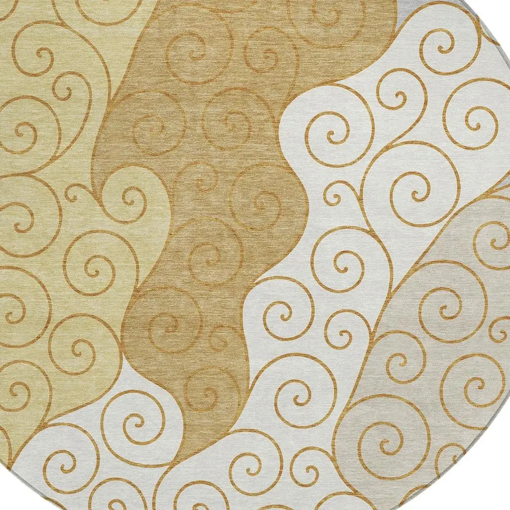 8' Gold And Wheat Round Abstract Washable Indoor Outdoor Area Rug Homeroots Outdoor