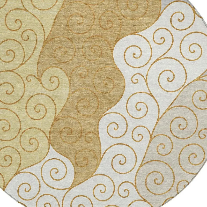 8' Gold And Wheat Round Abstract Washable Indoor Outdoor Area Rug Homeroots Outdoor