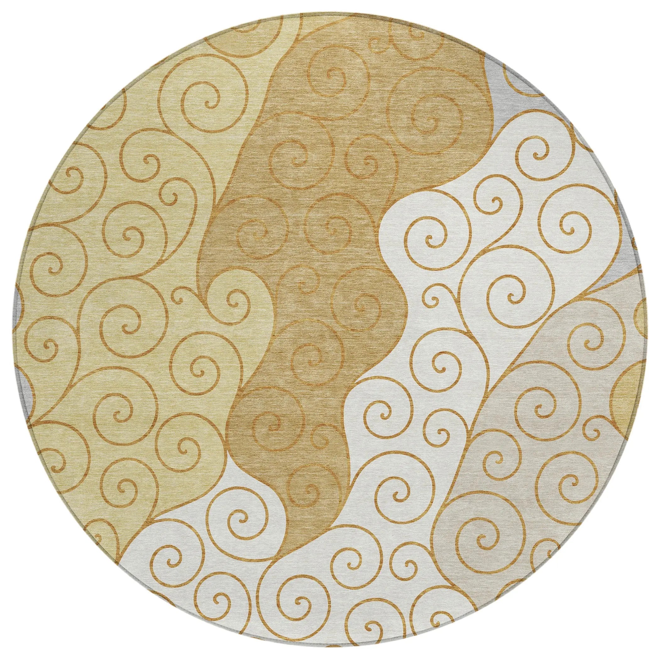 8' Gold And Wheat Round Abstract Washable Indoor Outdoor Area Rug Homeroots Outdoor