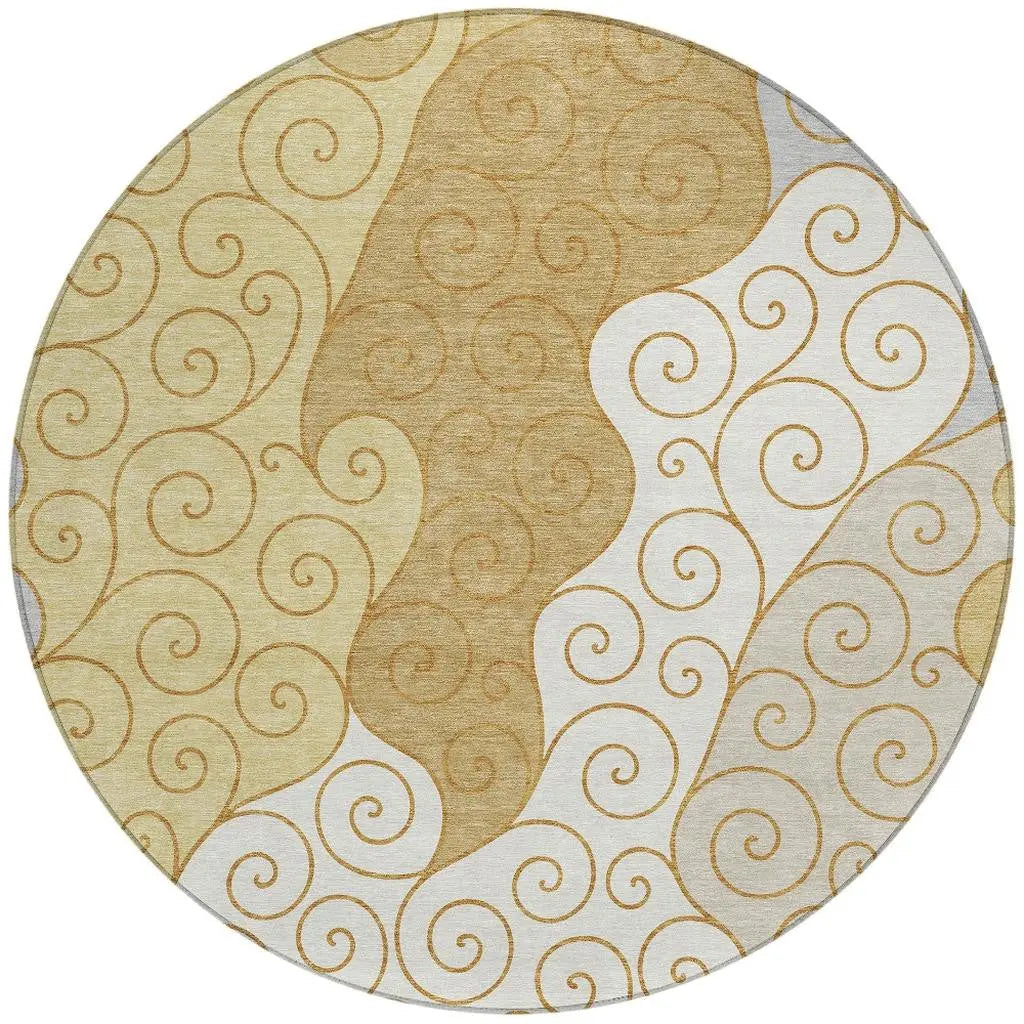 8' Gold And Wheat Round Abstract Washable Indoor Outdoor Area Rug Homeroots Outdoor