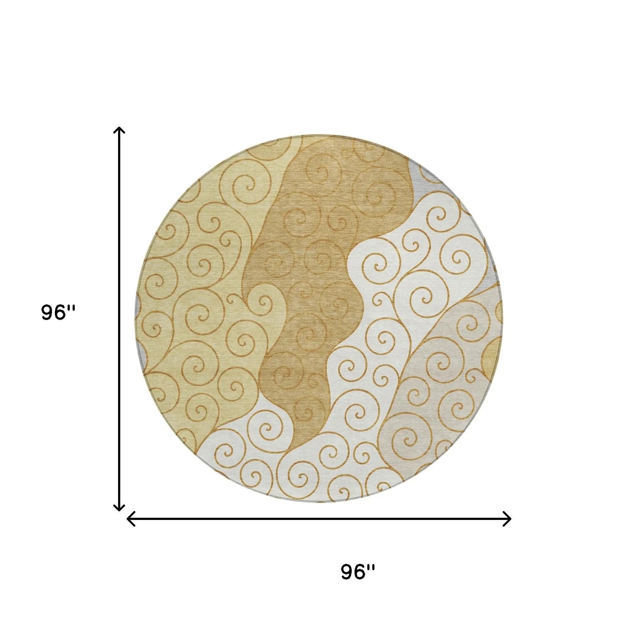 8' Gold And Wheat Round Abstract Washable Indoor Outdoor Area Rug Homeroots Outdoor