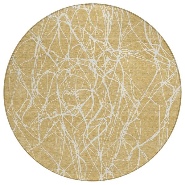 8' Gold And Wheat Round Abstract Washable Indoor Outdoor Area Rug Homeroots Outdoor
