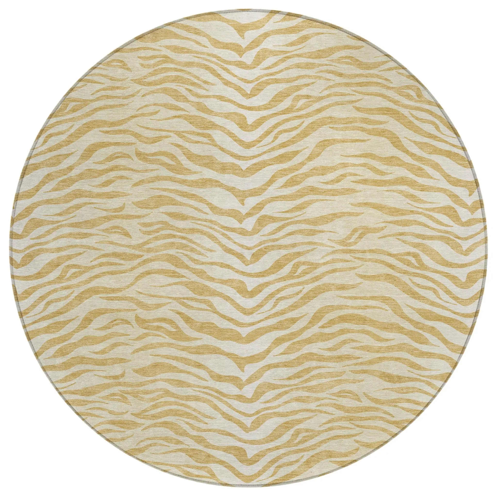 8' Gold And Wheat Round Animal Print Washable Indoor Outdoor Area Rug Homeroots Outdoor