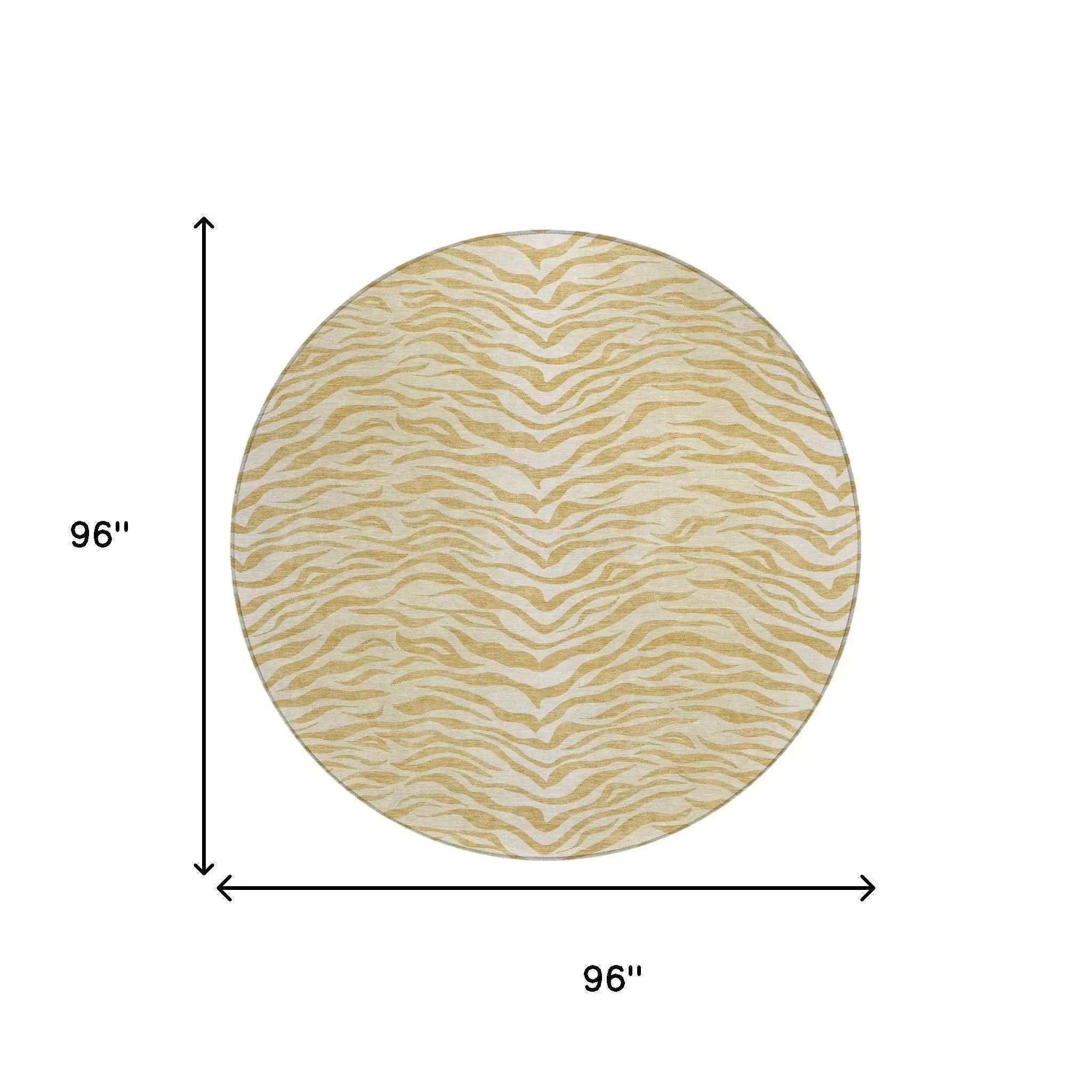 8' Gold And Wheat Round Animal Print Washable Indoor Outdoor Area Rug Homeroots Outdoor