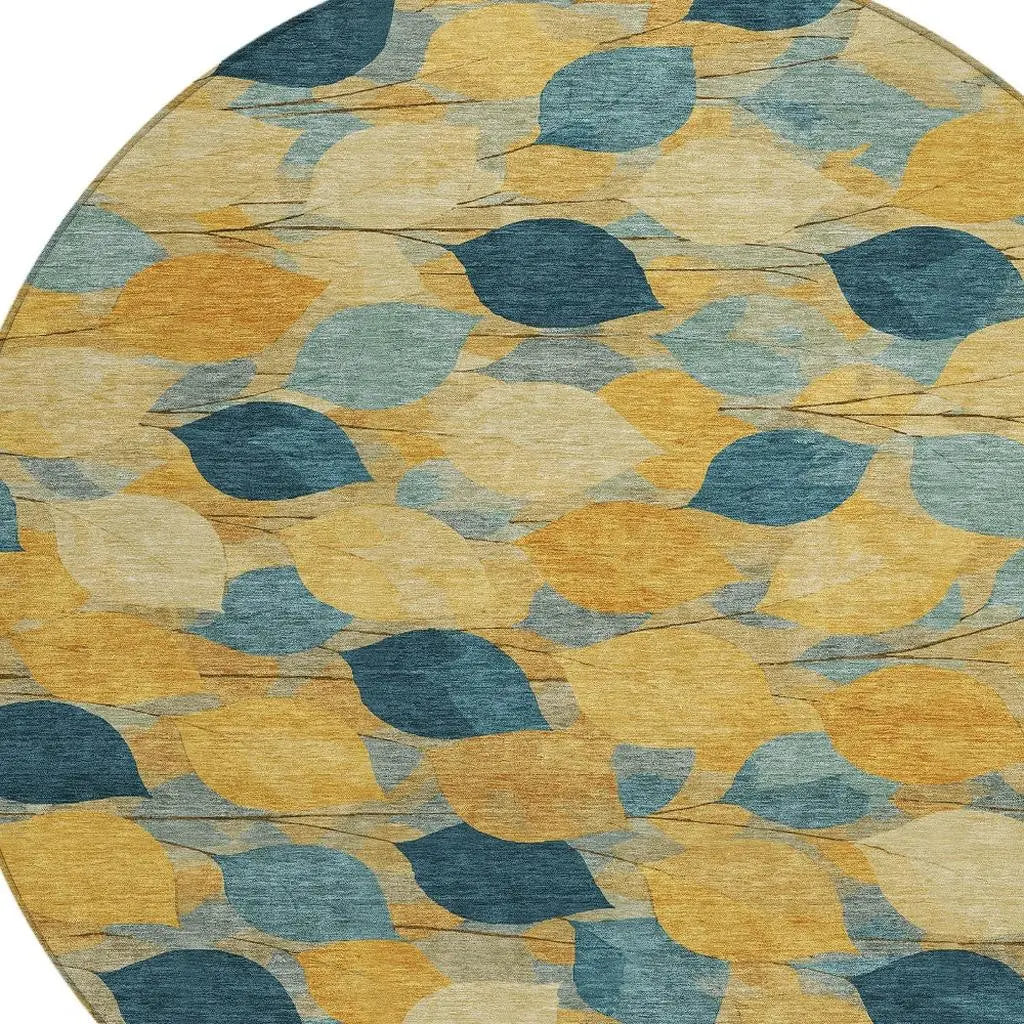 8' Gold And Wheat Round Floral Washable Indoor Outdoor Area Rug Homeroots Outdoor