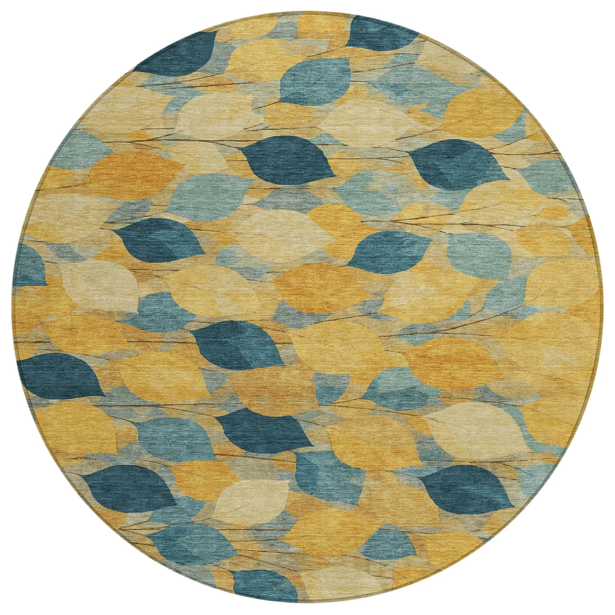 8' Gold And Wheat Round Floral Washable Indoor Outdoor Area Rug Homeroots Outdoor